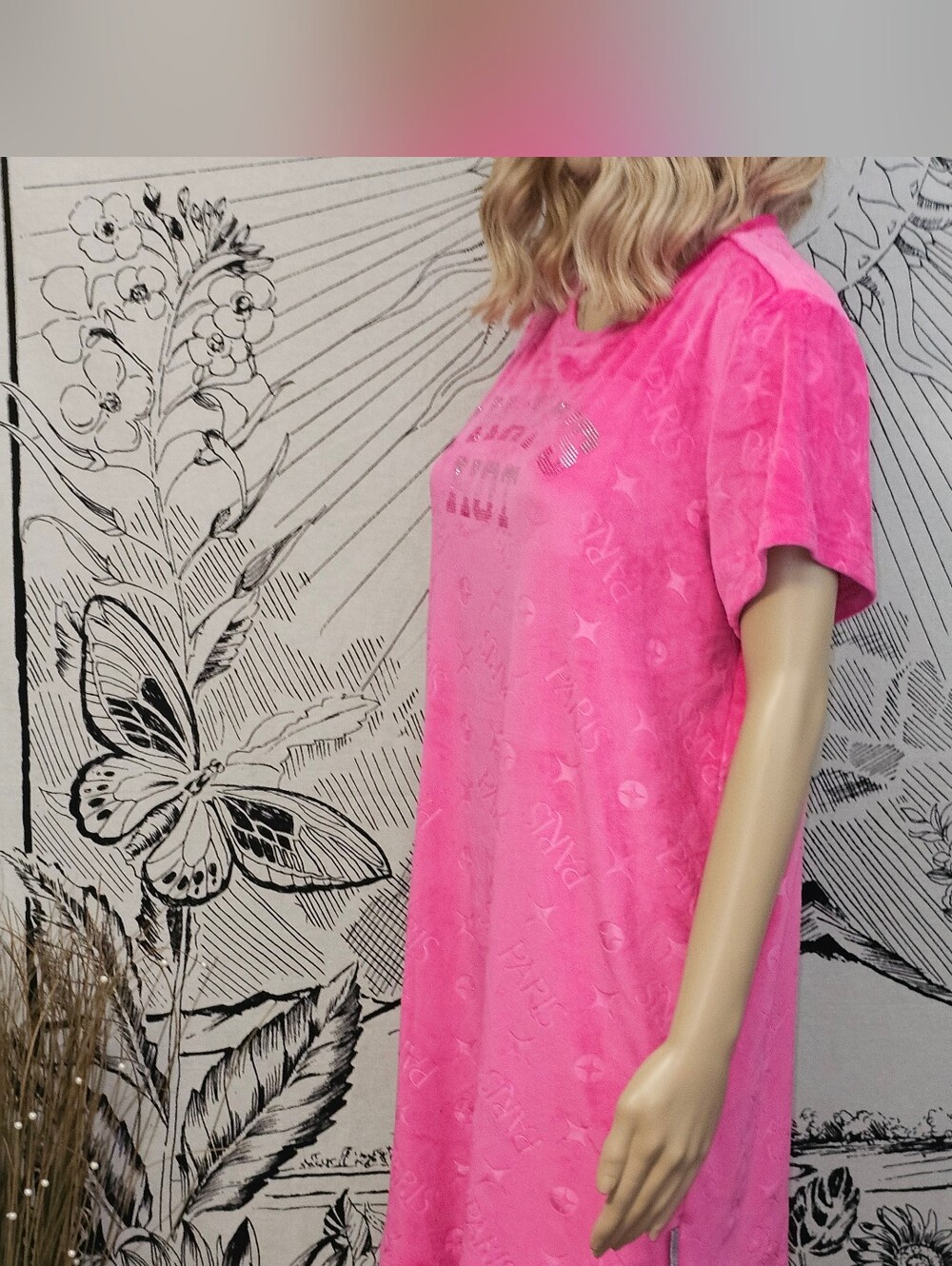 Y2K Paris Hilton Hot Pink Logo Night Shirt Dress Velour Sz Large 'That's Hot' - Picture 7 of 8